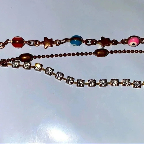 ADULT Jewels 3 Strand Bracelet With Evil Eyes, Stars & Rhinestones in Copper - Picture 8 of 12